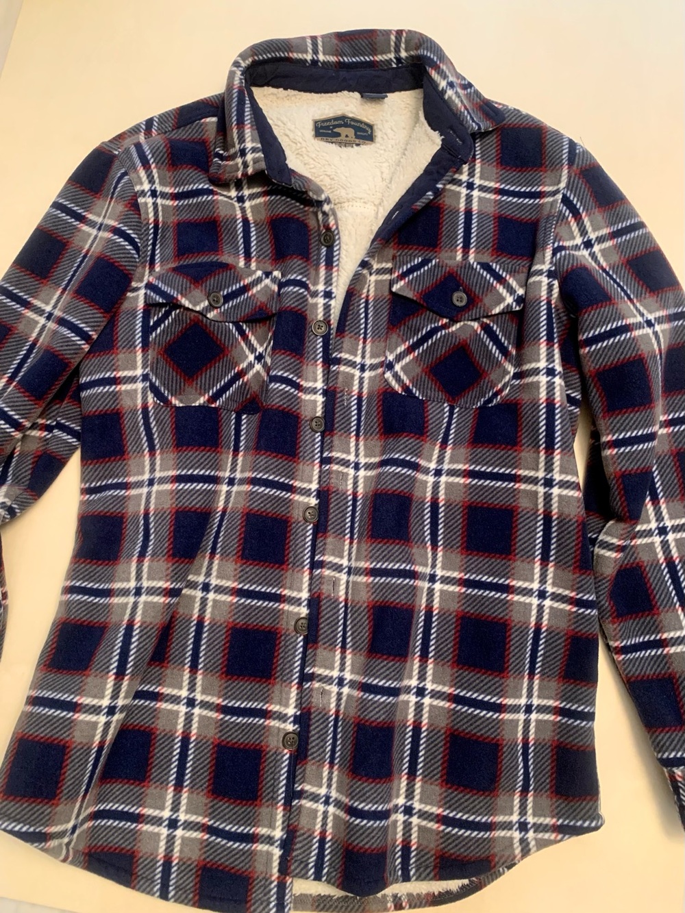 Men’s Freedom Foundry Navy Plaid Sherpa-Lined Button-Up Shirt/Jacket, Size M